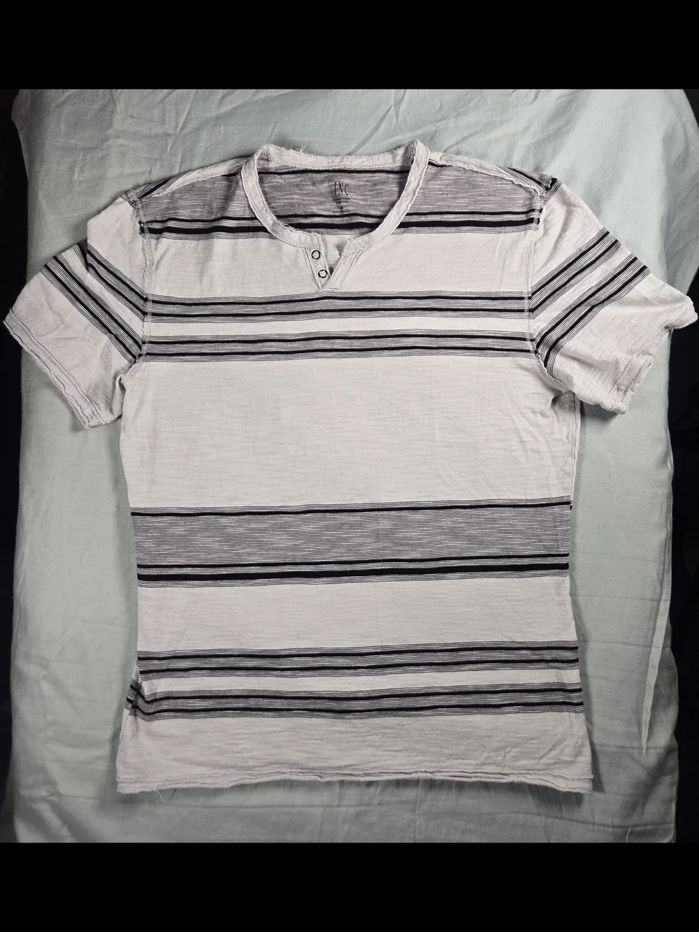 INC International Concepts Men's Striped Henley Tee White/Gray/Black Knit S Teen